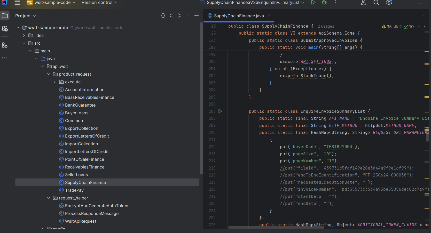 java-sample-enquire-invoices